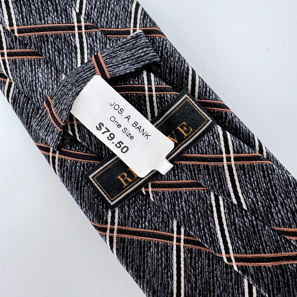 New Jos. A. Bank Reserve Tie Mens 58" Gray Orange Plaid 100% Silk Woven Textured - Picture 2 of 6